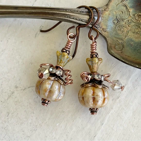 Hand Crafted “Pumpkin Crème Brûlée” Dangle Earrings - Picture 7 of 12